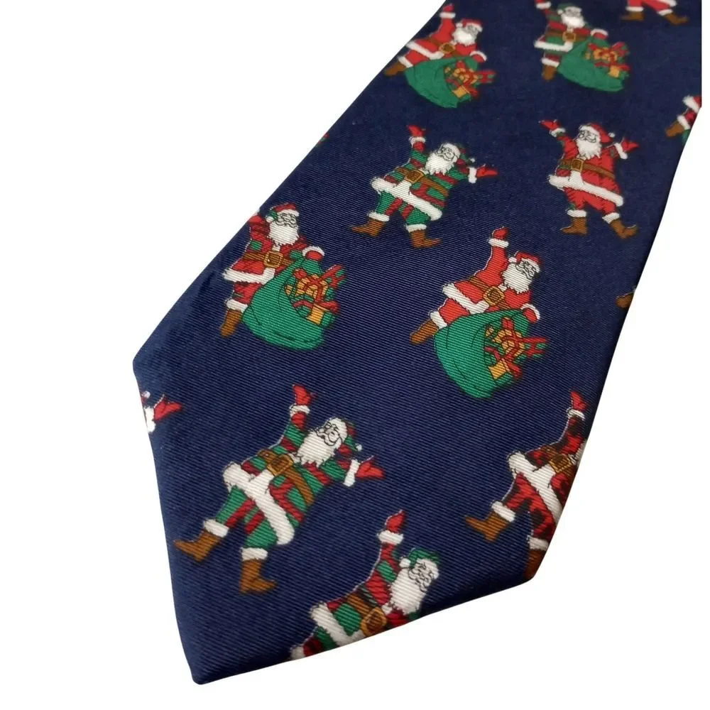 417 by Van Heusen Mens Navy Blue Silk Santa Claus Christmas Holiday Necktie
